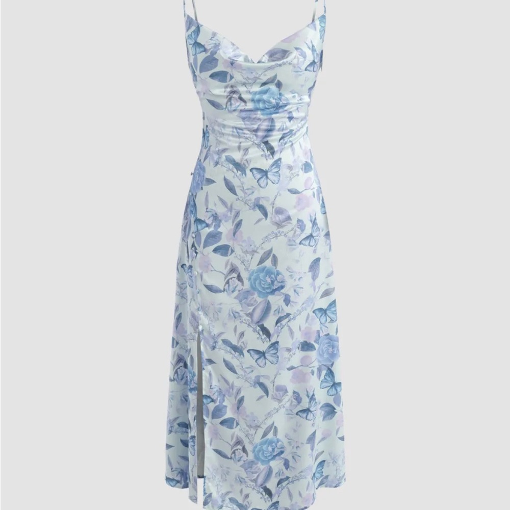 CIDER Floral Satin Blue and White Dress US size Large